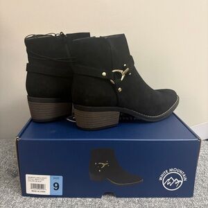 White Mountain Black Ankle Booties with Gold Accents